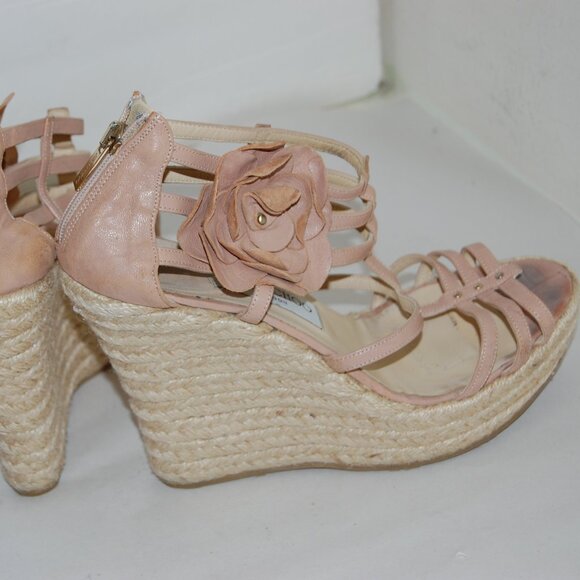 40/9❤️ JIMMY CHOO Nude Leather High Wedge Heels Flora Sandals BOOTS ITALY - Picture 1 of 10